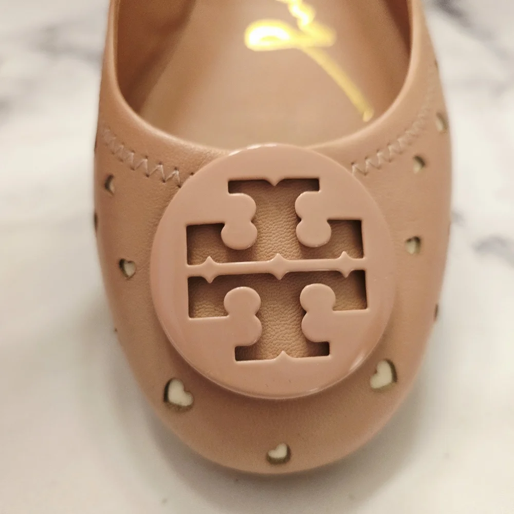 HTF Tory Burch Minnie Heart Cut-Out Ballet Flat Pink Moon Cream LIMITED EDITION
